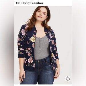 Torrid EUC navy floral twill bomber jacket